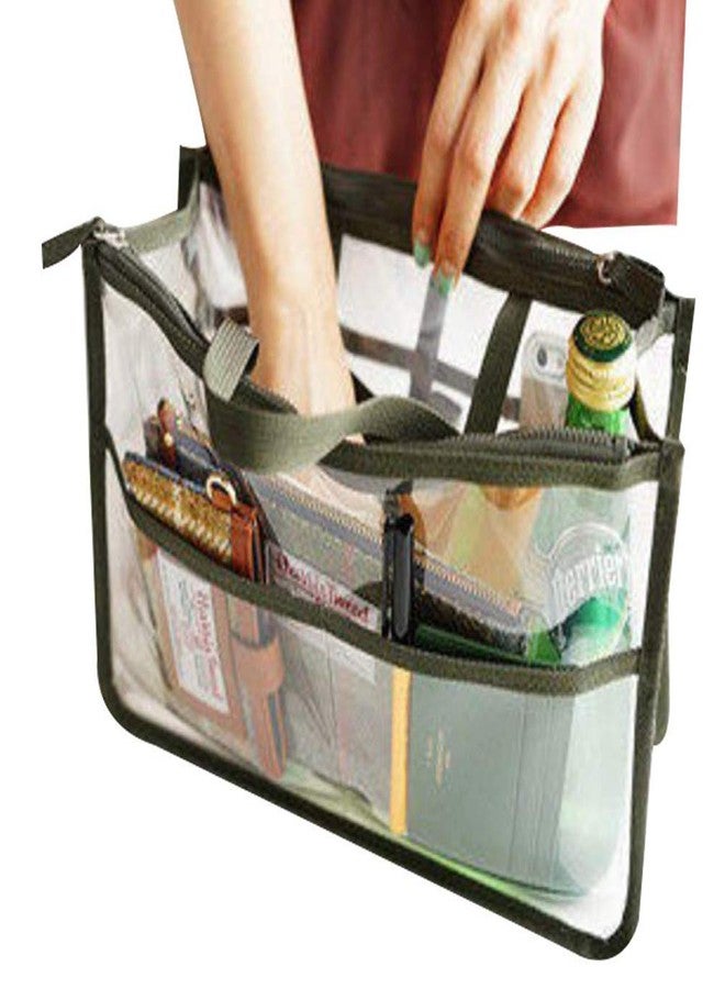 SZTLKHH Handbag Organizer Clear Cosmetic Gadget Insert See Through Purse Organiser Transparent Makeup Travel Pouch Liner with Handle (Green, 11(L) x6.5(W) x4(D))… - Image 1